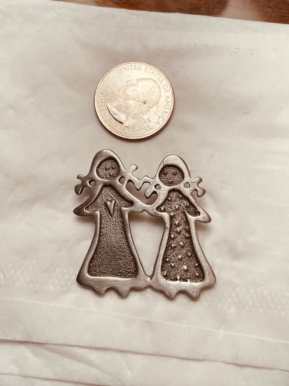 Pewter Twin Angel Brooch - Women’s Decorative Jewelry